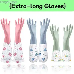 FringeFlutter 3pcs Extra-Long Cuff Kitchen Cleaning Gloves - Durable and Comfortable for Daily Use