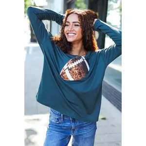 Game Day Forest Green Sequin Football Patch Terry Top