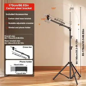 [adjustable 70-inch Tripod] 70-inch Adjustable Metal Floor Tripod | Telescopic Accessory Arm for Mobile Phones, Live Streaming, Recording, Cooking, Painting & Food Photography