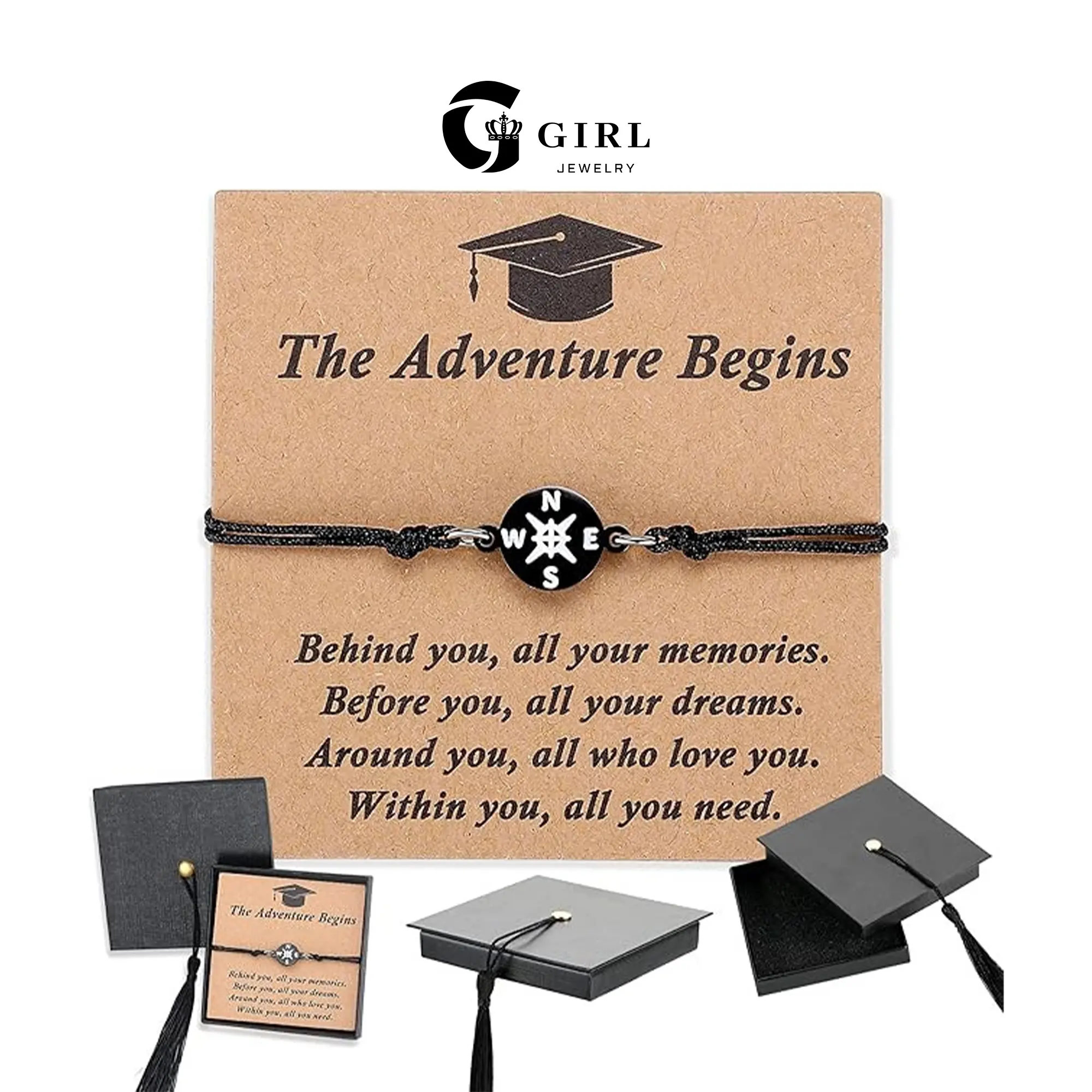 GGIRL Handcrafted Adjustable Compass Charm Waxed Cord Bracelet - Exquisite Trendy High Quality Bracelet, Perfect Graduation Gift for Elementary-Middle-High School & College Classmates, Holiday/Birthday Present, Exquisite Trendy Bracelet