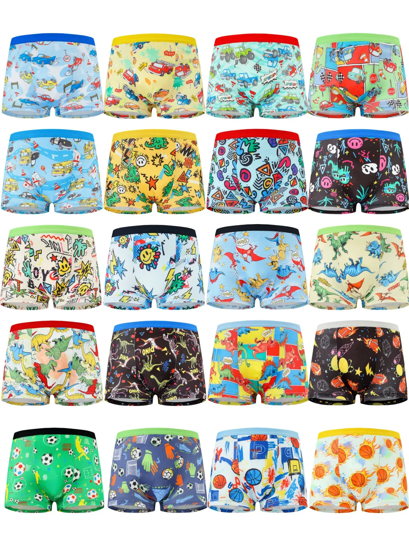 Comfortable Boys' Underwear Set of 20, Casual Underwear, Youth Underwear, Fashionable All-Over Print, Printed Underwear, Soft Fabric, Slim-Fit, Perfect for Daily Wear, All Seasons
