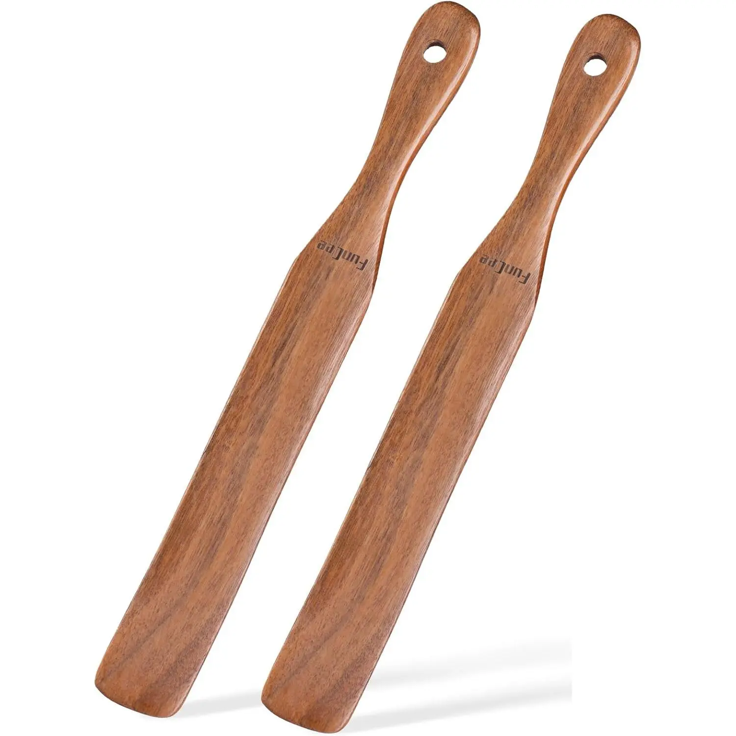 2-Pack Durable Teak Wooden Spurtles Set - Long Handle Kitchen Utensils, Cooking Accessories for Baking, Sourdough Starter Stirring, Jar Bottom Reaching, Turner Functions