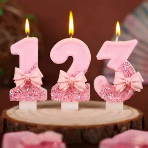 1 pcs Glitter Number Birthday Candle with Bow - Elegant Cake Hat, perfect for parties, anniversaries, weddings, and Valentine's Day decorations, ideal for creating a festive atmosphere, Cake Decorating Supplies