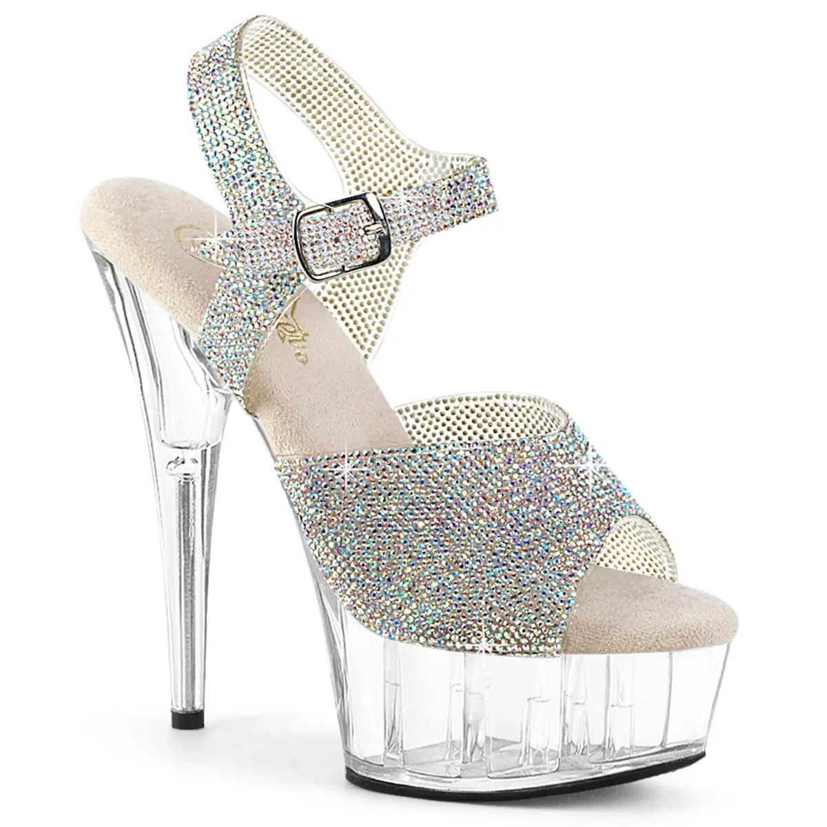 Pleaser Women's 6" Chunky Block Heel Platform Sandals - Sparkly Silver Rhinestone Party Shoes, Ankle Strap, Fully Embellished Upper, Open Toe Footwear, Sparkly Party Shoes, Open Toe Sandals, Platform Heels