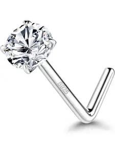 925 Sterling Silver Nose Studs, 18G 20G L Shaped Nose Rings, Simulated Diamond CZ Hypoallergenic Nose Piercings for Women Men 1.5 2 3MM Nose Piercing Jewelry Body Jewelry High Quality Jewelry