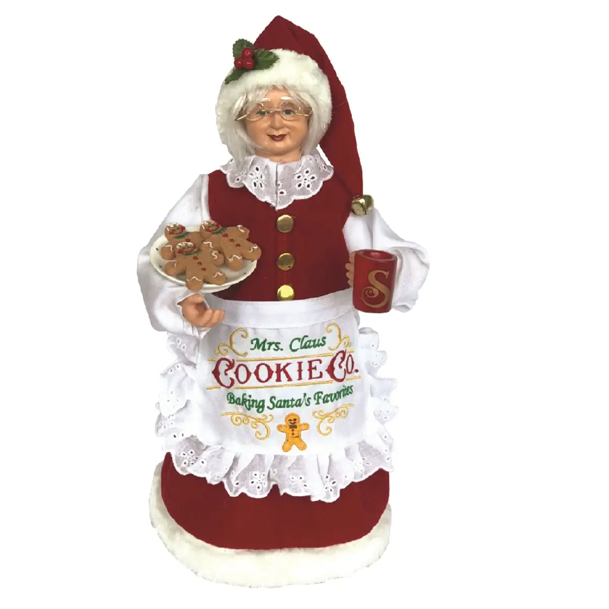 212 MAIN 15 in. Hand-Painted Mrs. Claus Cookie Baking Figurine - Round Christmas Ornament, Detailed Art Display, Holiday Home Accessory, Collectible Cookie Presenter