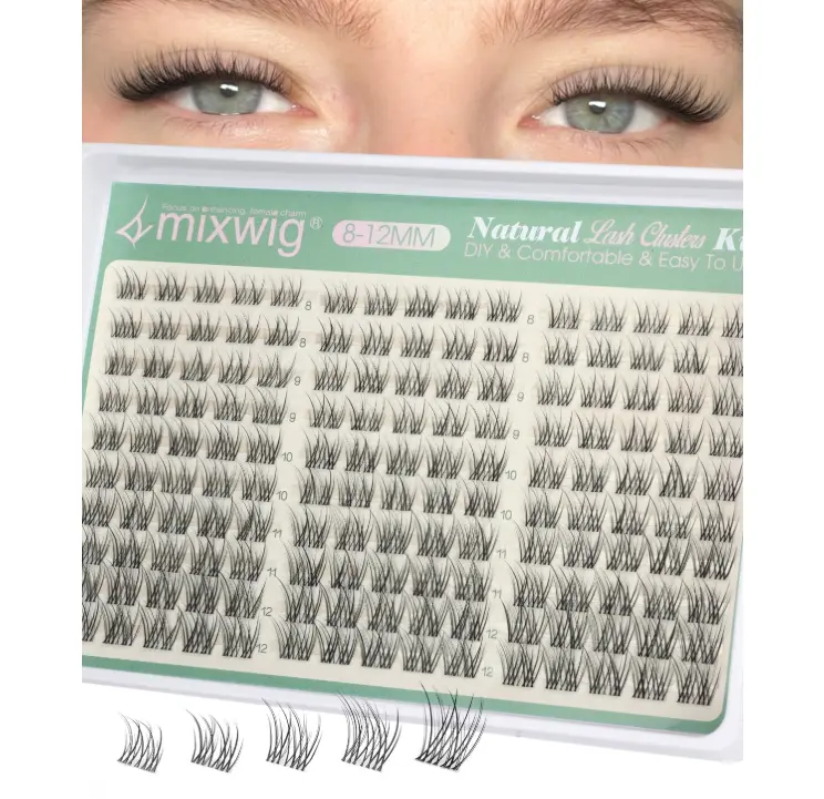 Short Lash Clusters 8-12MM Natural Eyelash Clusters Invisible Band Cluster Eyelash Extensions Wispy Cluster Lashes C Curly Individual Lashes 150PCS DIY Lash Extension by Lvmixwig