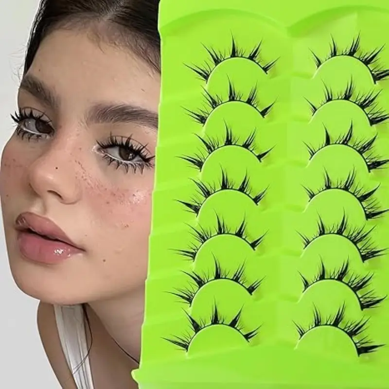 7 Pairs Doll Manga Lashes for Cosplay, Spiky Japanese Anime Lashes, Spike Lashes, False Eyelashes for Wet Makeup Looks, Cosmetic False Lashes, Eyelash Set