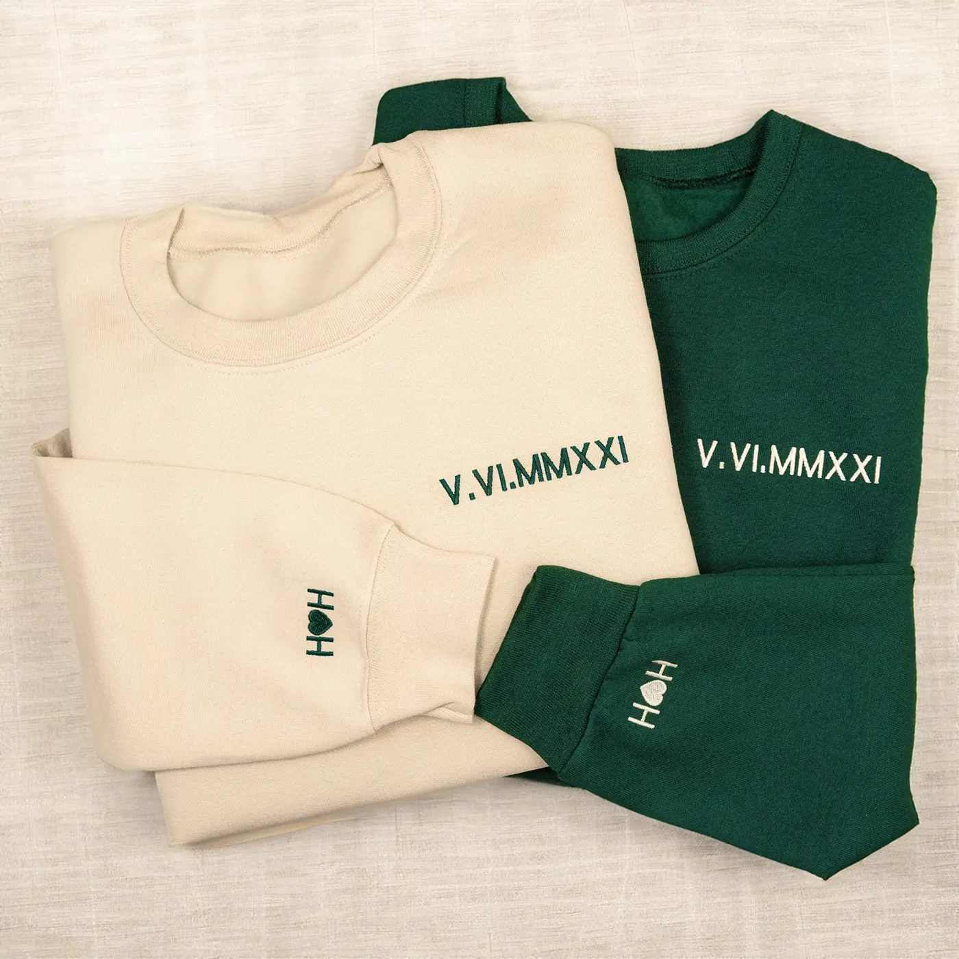 Personalized Your Date & Initials on Sleeve Sweatshirt, Custom Embroidered Roman Numerals Sweatshirt, Valentine Gift for Boyfriend