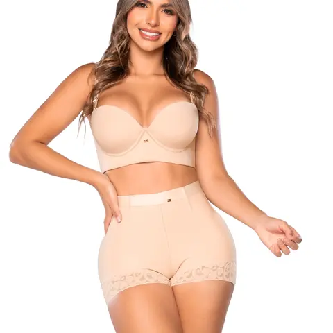 bombomcito Women's Ultra-Invisible Push-Up Compression Shapewear Panty (BOMBONCITO CACHETERO SMI04027) - Plain Style, Functional Lace, Vitamin E Enriched, Discreet Fit, Comfortable Basic Spring Leg Shapewear with Free Tanga Short