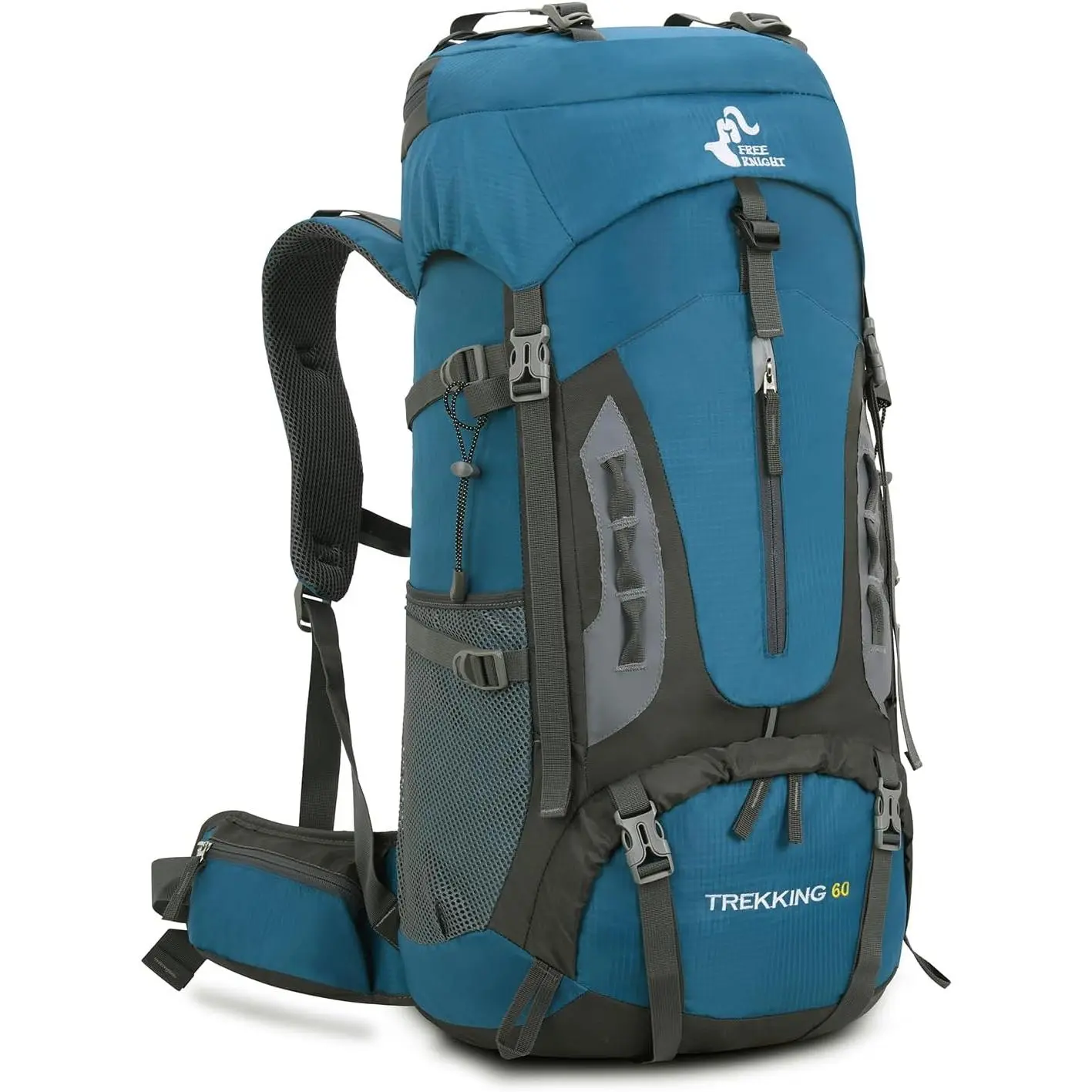 60L Hiking Camping Backpack with Rain Cover,  Large Capacity Outdoor  Travel Daypack Climbing Touring (Blue Green)