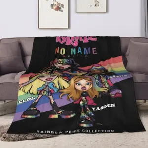Bratz Inspired Vibrant Anime Illustration Throw Blanket Cozy Soft Polyester Knit, Mixed Colors with Rainbow Pride Design Perfect for Living Room, Office, Sofa, or Travel It is an excellent gift for children, family and friends