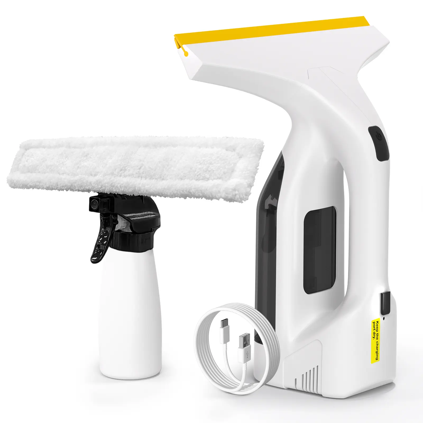 New Cordless Vacuum Cleaner Kit with Electronic Glass Cleaner, Streak-Free Squeegee, Spray Function, 75-Min Battery, Lightweight Design for Car, Kitchen, Bathroom Windows, Mirrors