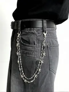 Punk Style Thorn Pants Chain, Dual Layer Metal Construction Waist Chain, Hip Hop Hanging Chain, Unisex Fashion Accessory, All Seasons, Men and Women