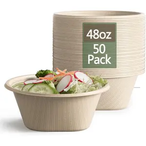 Large Disposable Bowl-Heavy Duty Paper Bowls-Made from Sugarcane and Bamboo Fiber, Microwave Safe-48 Oz Paper Bowls for Soup, Salad, Ramen, Popcorn, etc.[50/Pack]