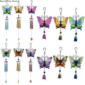 New butterfly wind chime pendant, creative metal craft ornament, glass craft ornament, garden decoration.