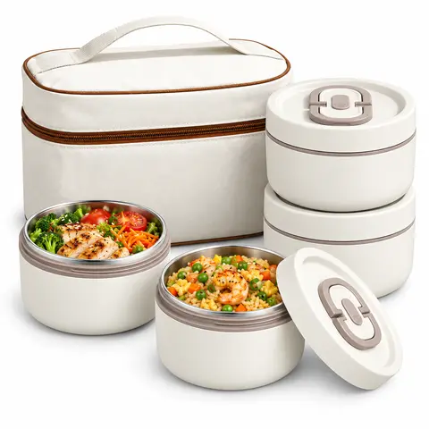ONESHOW HOME Stainless Steel Leakproof Lunchbox Set with Insulated Bag, Stackable Thermal Food Jars for Food Prep, Work, Travel (Insulated Lunch Containers)