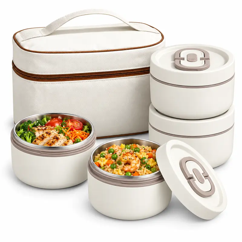 ONESHOW HOME Stainless Steel Leakproof Lunchbox Set with Insulated Bag, Stackable Thermal Food Jars for Food Prep, Work, Travel (Insulated Lunch Containers)