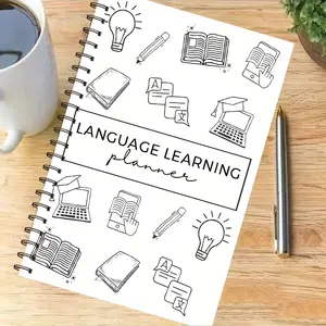 Adult 47-page Language Learning Plan Book - Vocabulary and Grammar Organizer with Weekly/Monthly Journal, Grammar Checklist, Mind Map, Writing Skills and Colored Labels | Comprehensive Notebook Planner for Effective Learning Habits and Progress Tracking