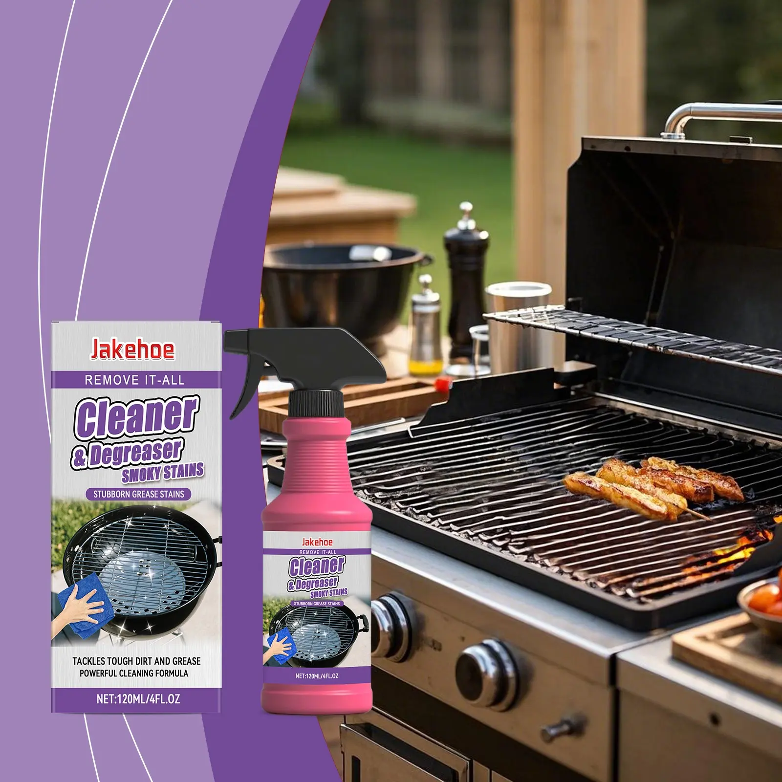 BBQ Grill Cleaner, Grill Cleaner Spray, Removes Stubborn Grease and Oil Stains, Degreaser for Grills and Frying Pans, Effective Cleaning Agent, Kitchen Degreaser Spray
