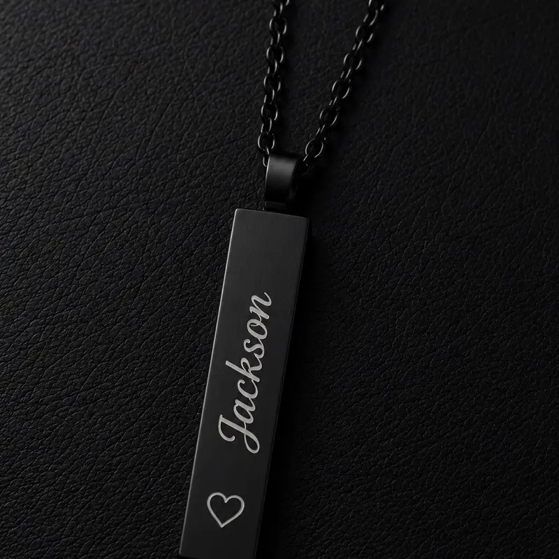 Personalized 4-Sided Vertical Bar Necklace | Custom Engraved Name, Date, & Message | Gold, Silver & Black