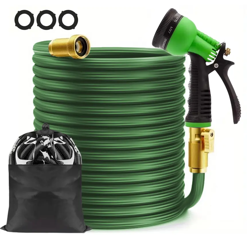 Heavy-Duty Coiled Expandable Garden Water Hose (50/75/100ft, 3/4in Solid Copper Fittings) with Multi-Spray Nozzle, Car Washing Accessory, Garden Accessories Bundle, Easy to Use & Store, Father's Day Gift, Outdoor Garden Accessories