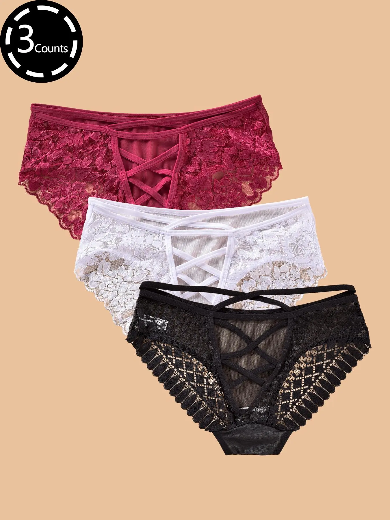 Women's Contrast Floral Lace Criss Cross Knicker, Soft Comfy Breathable Panty for Daily Wear, Ladies Underwear for All Seasons