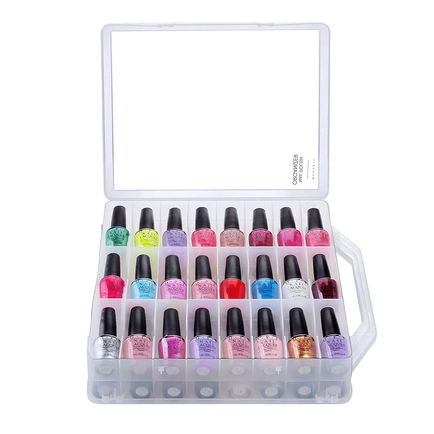 Makartt Universal Clear Nail Polish Organizer Holder for 48 Bottles Adjustable Dividers Space Saver Box Plastic