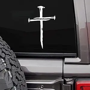 Cross of Nails Sticker – Christian Vinyl Decal for Cars, Windows & Laptops, Waterproof, Easy Apply