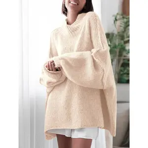 FMEYOA Womens Oversized Sweaters Mock Neck Batwing Long Sleeve 2025 Fall Trendy Ribbed Knit Casual Tunic Sweater