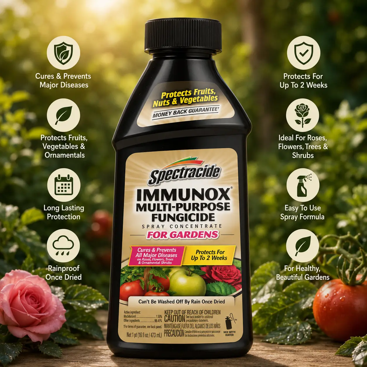 Spectracide Immunox Multi-Purpose 16oz Fungicide Spray Concentrate - Outdoor Garden Care Solution for Fungal Control, Up to 2 Weeks of Protection, German Cockroach Gel Bait Insecticide