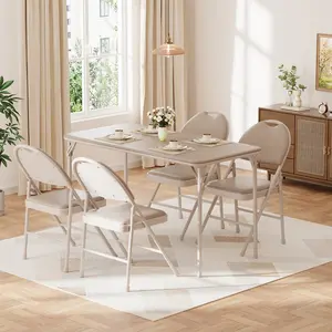 47 Inch Folding Table Only, PU Leather Padded Top, Scuff Resistant Metal Frame, No Assembly for Indoor & Outdoor Use
