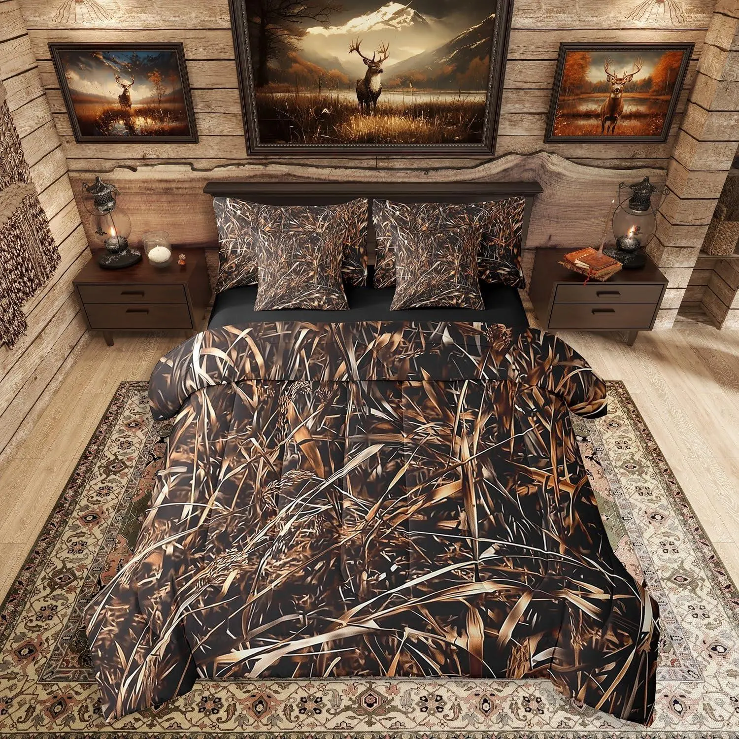 Feelyou 7-Piece Camo Bed Comforter Set with Sheets - Woodland Leaves Camouflage Bedding, Rustic Farmhouse Cabin Style, Camping Themed Bedroom Bedding Sets (for Men), Comfy Bed Sets, Bed Sheet Set,back to school,back to school shopping,home decor