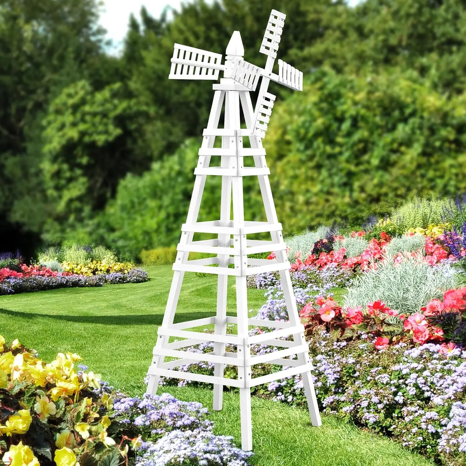 VINGLI Outdoor Yard Windmill, Wooden Wind Spinner for Garden Yard Lawn Patio Decoration