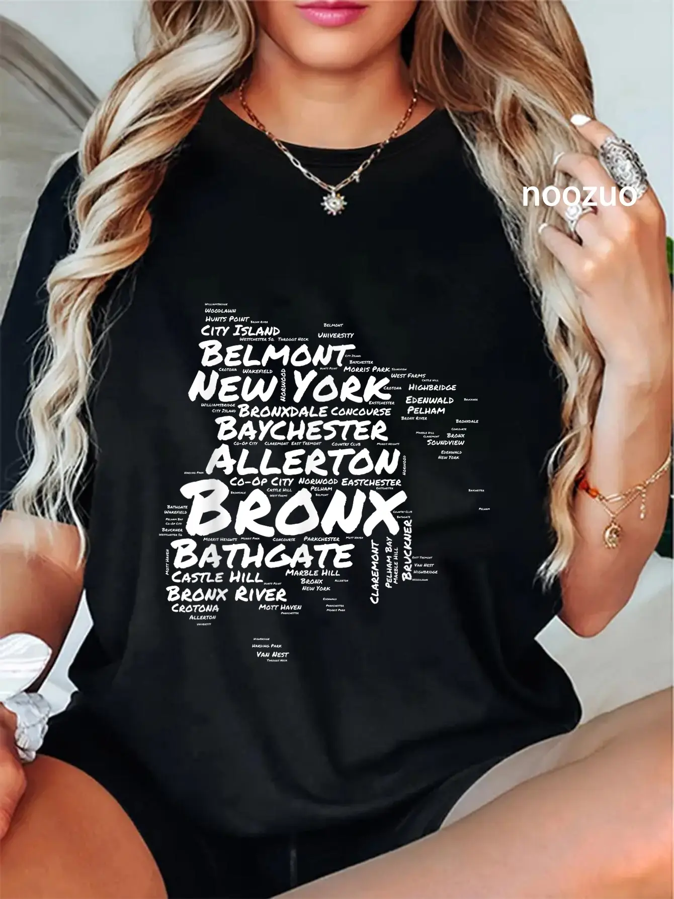 100% Cotton Unisex Boogie Down Bronx Neighborhoods Word Cloud Bronx New York T-Shirt Casual Top