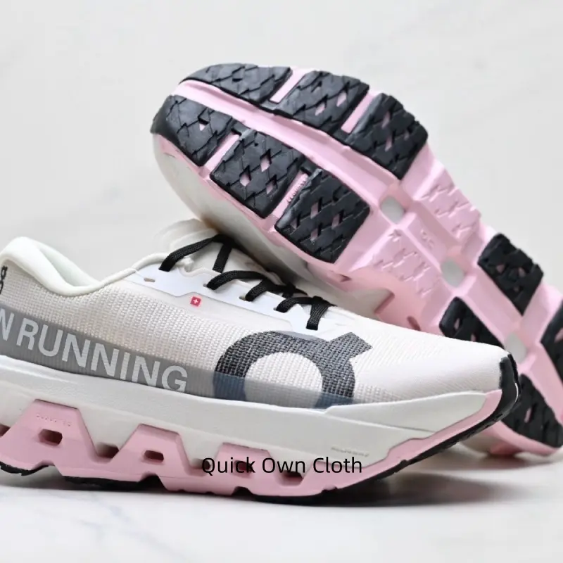 Off White Pink Pastel Hollow Wave Cushion Running Sneakers, Lightweight Rocker Propulsion Midsole & Full Vent Breath Knit, Soft Neutral Tone Matches All Spring Summer Casual Outfits