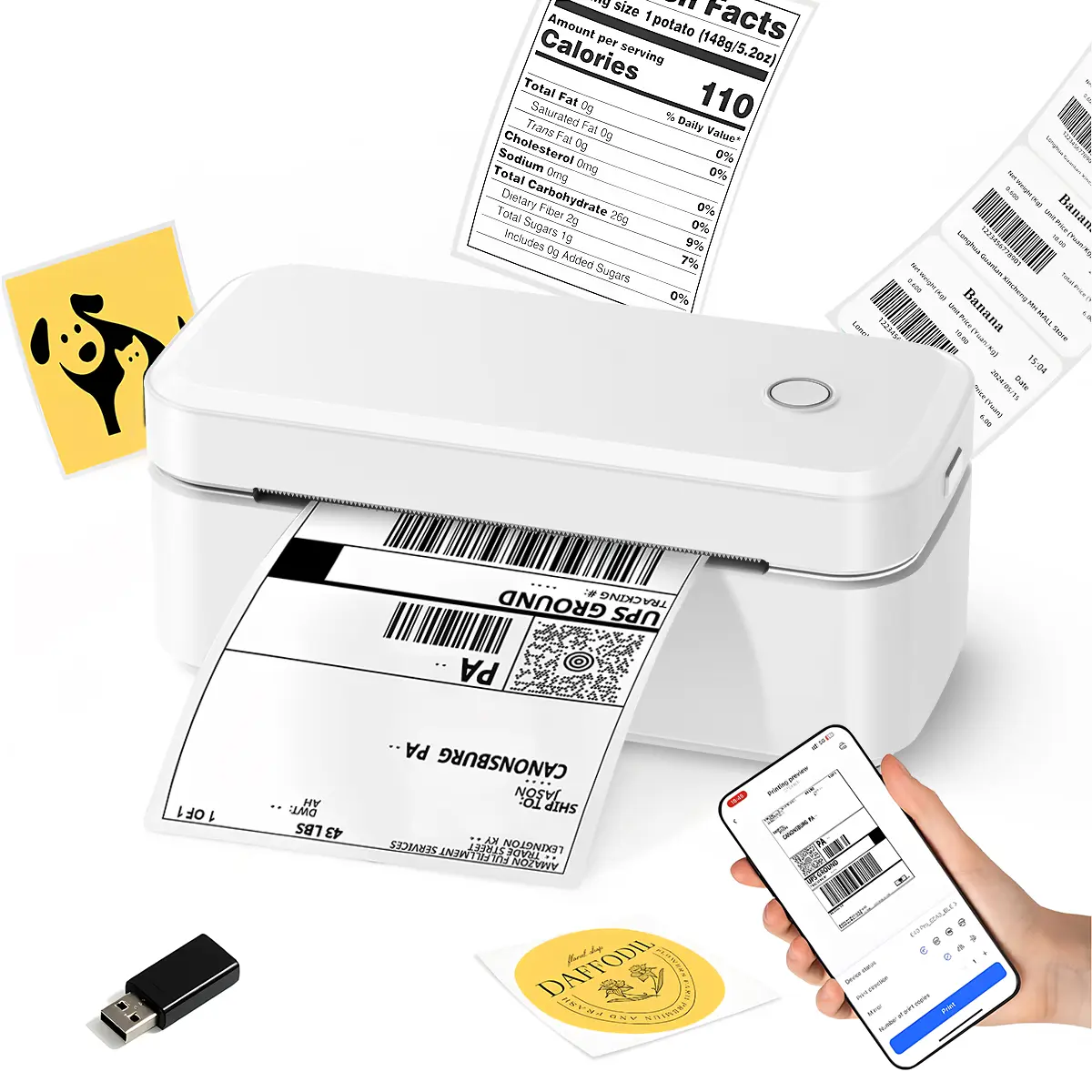 MARK LIFE Wireless 4x6 Small Business Logistics Label Printer, Bluetooth Thermal Logistics Label Printer, suitable for logistics, air, and sea shipping labels. Supports iOS, Android, Windows, and Mac, compatible with TikTok Shop, eBay, Shopify, and Etsy.