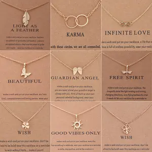 New Trendy Alloy Cute Elegant Sun Love Star Leaves Clover Unicorn Luck Pendant Necklaces for Women Fashion Accessories Jewelry