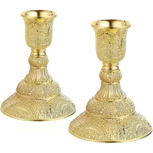 2 count Brass Taper Candle Holders Candle Stick Holders Set  Metal Pillar Candlestick Holders, 4"H Elegant Candle Stand Candelabra for Dining Table Centerpieces Wedding  Decoration,