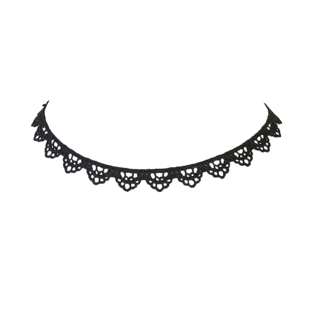 Zad Jewelry Scalloped Crochet Choker Necklace, Black