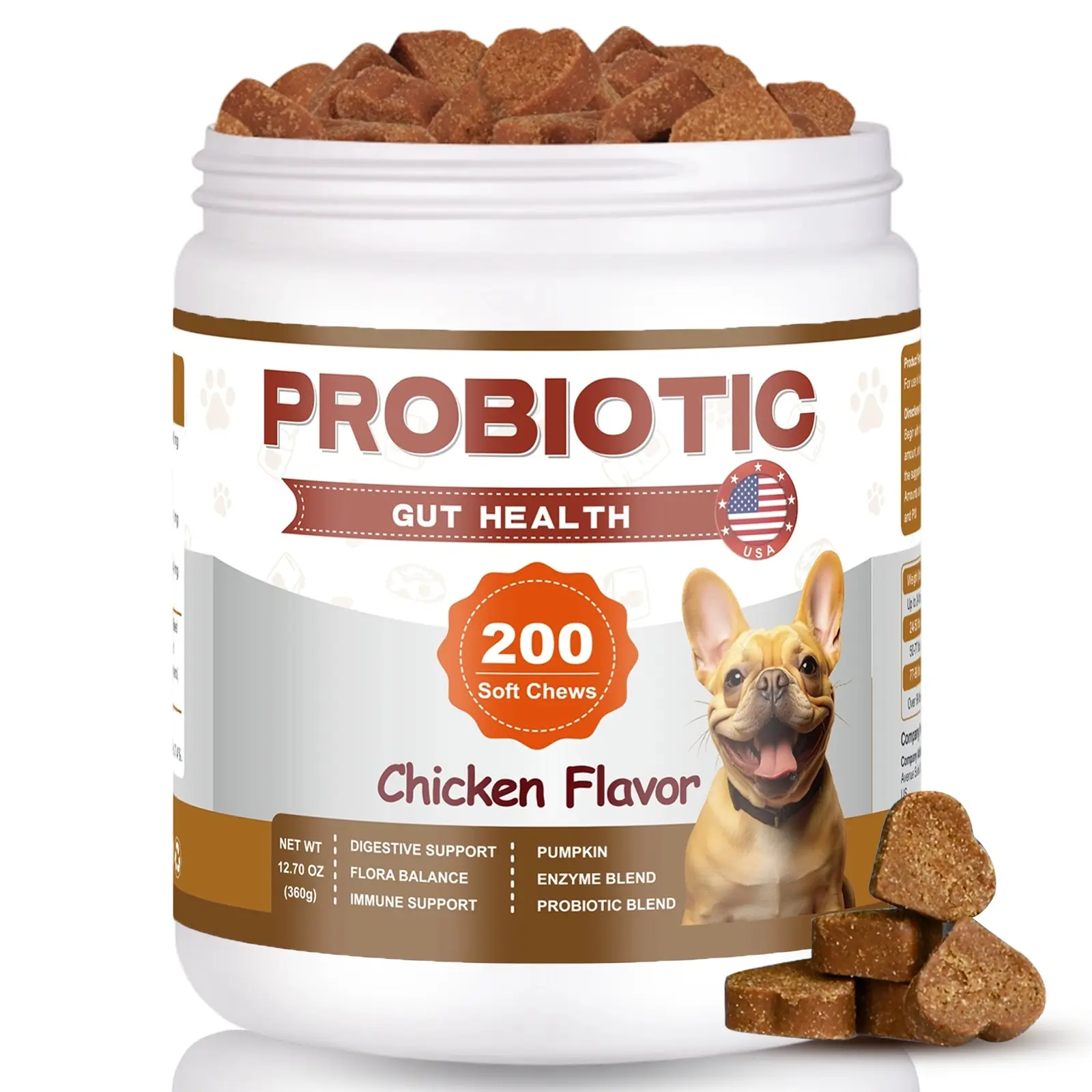 Probiotics for Dogs, 6.84B CFUs Multi-Strain Probiotics, Support Gut Health, Occasional Diarrhea, Digestive Health & Seasonal Allergies - Chicken Flavor - 200 Soft Chews