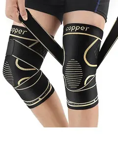 Copper Knee Braces with Strap for Knee Pain Women and Men(2 Pack), Knee Compression Sleeve for Arthritis, ACL, Meniscus Tear, Joint Pain Relief, Knee Support for Working, Running, Weightlifting