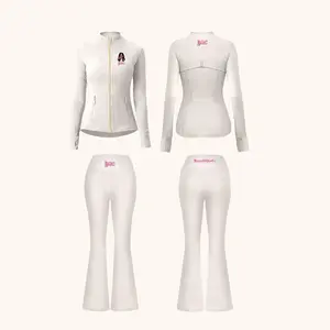 BGC Off White Bell & Bouji 2pc Set - Women's Zip-Up Jacket & Flared Pants Set with Embroidered Logo
