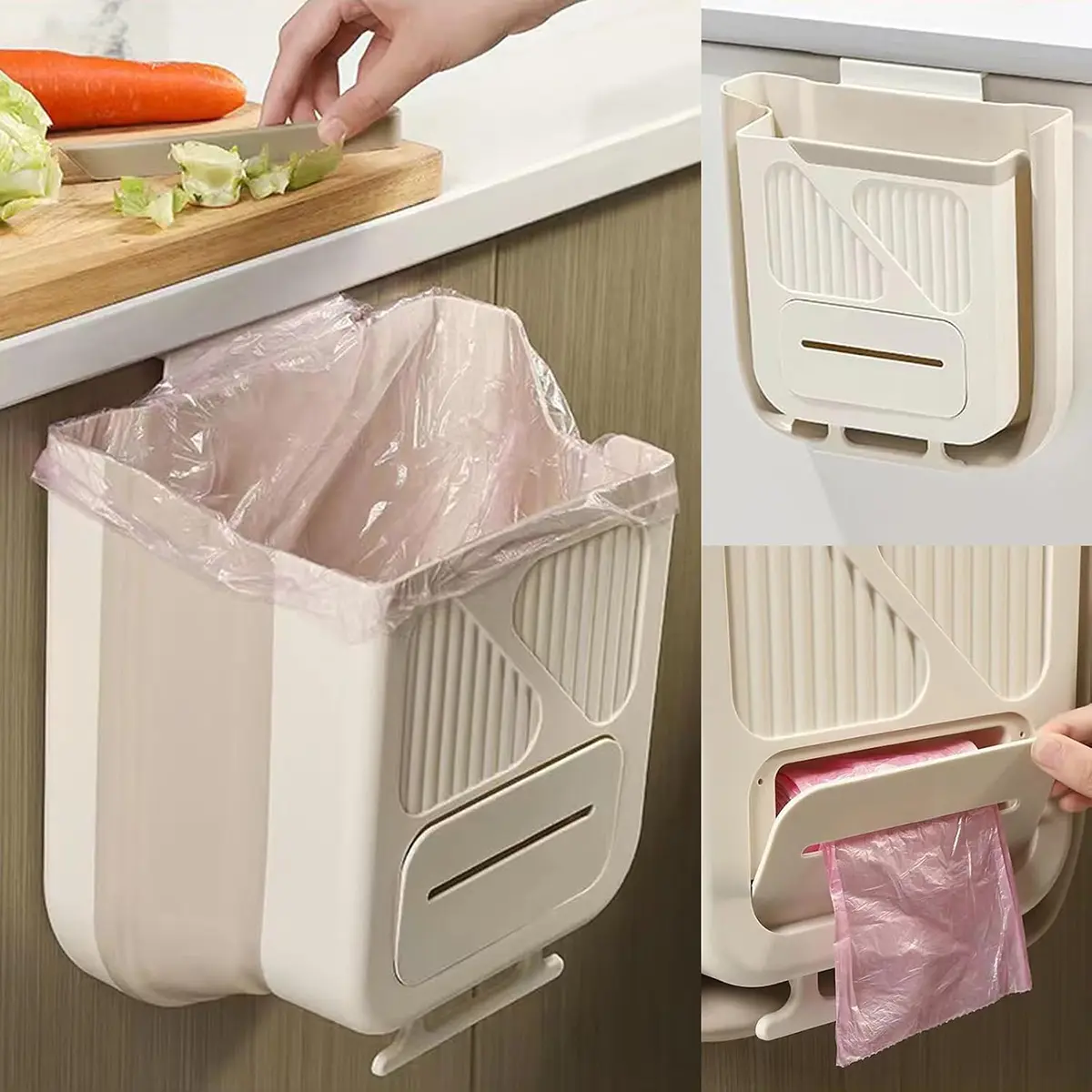 1 Count Foldable Kitchen Trash Can –  Hanging Garbage Storage Bucket, Kitchen Bin, Space-saving Kitchen Accessory Household Items For Home, Kitchen Waste Management, Kitchen, Bathroom, RV, and Camping Use
