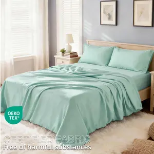 4pcs Bamboo Blend Bed Sheet Set-Flat Sheet, Fitted Sheet And 4 Pillowcases, Luxury Breathable Sheet Set, Ultra Soft Sheet for Hot Sleepers, Deep Pocket, King/Queen/Full/Twin