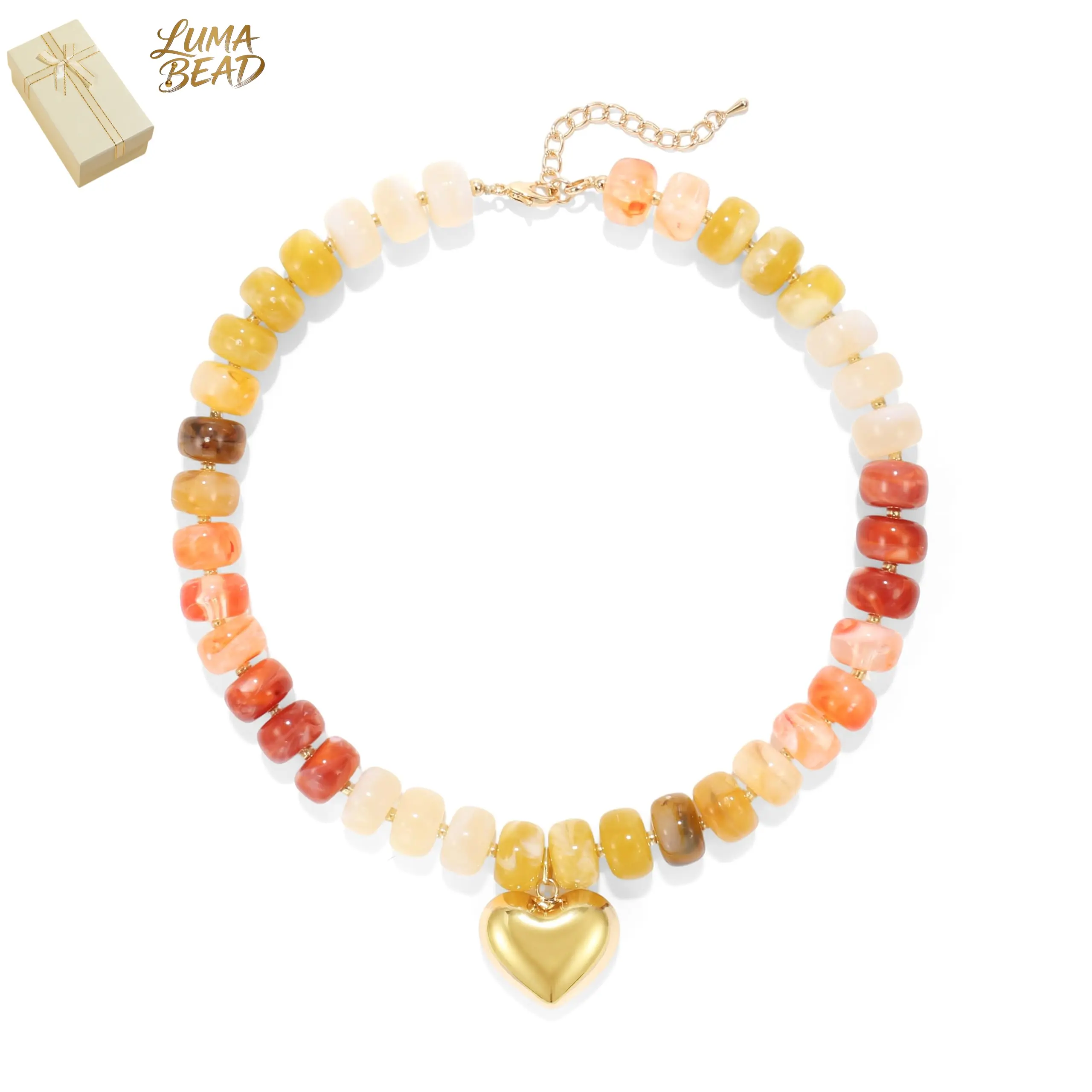 Y2K Chunky Heart Necklace for Women Colorful Acrylic Beaded Choker Cute Boho Puff Heart Statement Jewelry for Gift