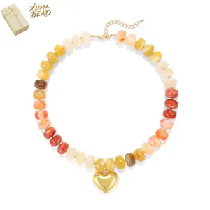 Y2K Chunky Heart Necklace for Women Colorful Acrylic Beaded Choker Cute Boho Puff Heart Statement Jewelry for Gift