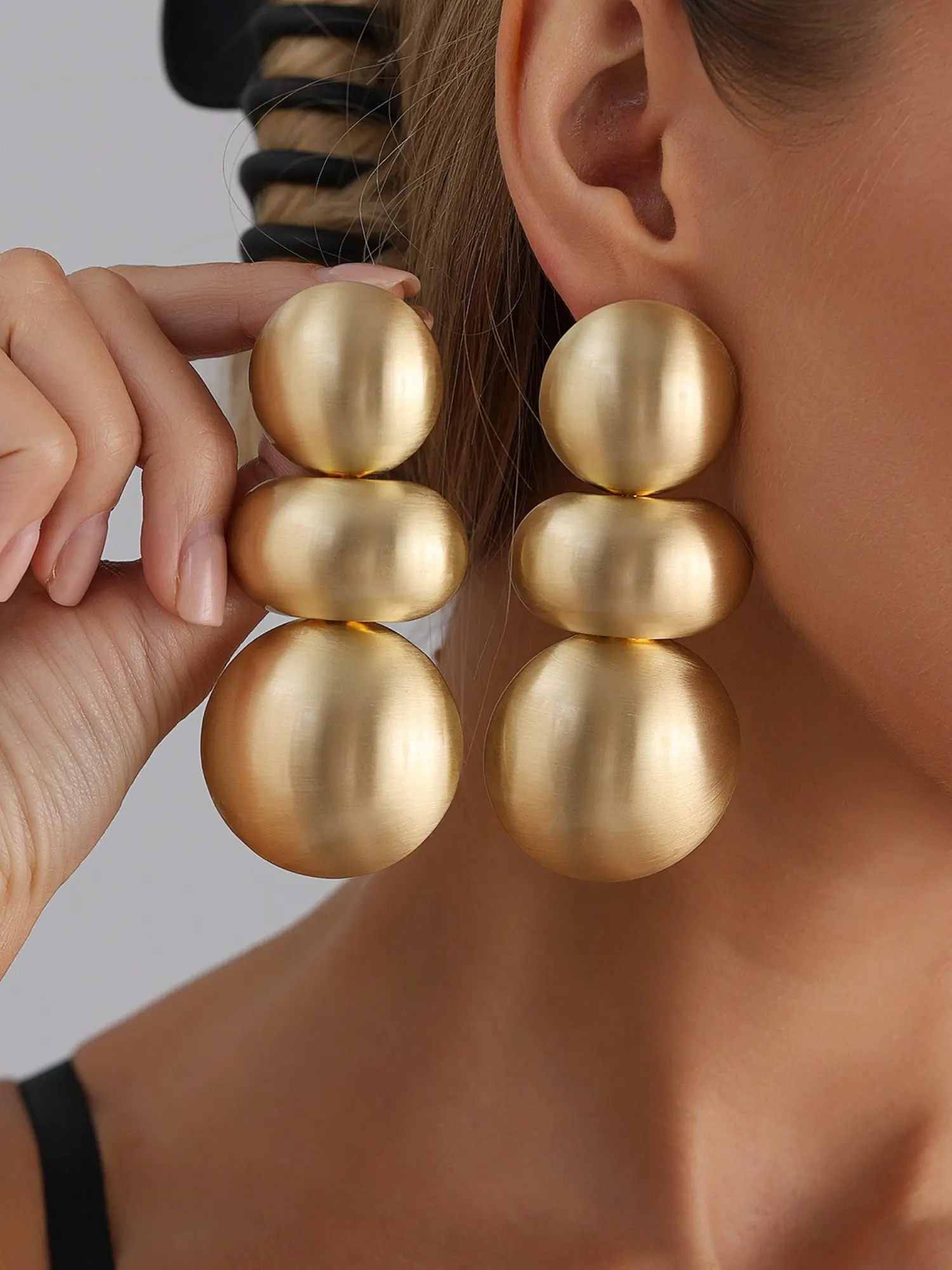 Metallic Geometric Round Drop Dangle Earrings, Trendy Statement Jewelry, Zinc Alloy Fashion Accessory for Women & Girls