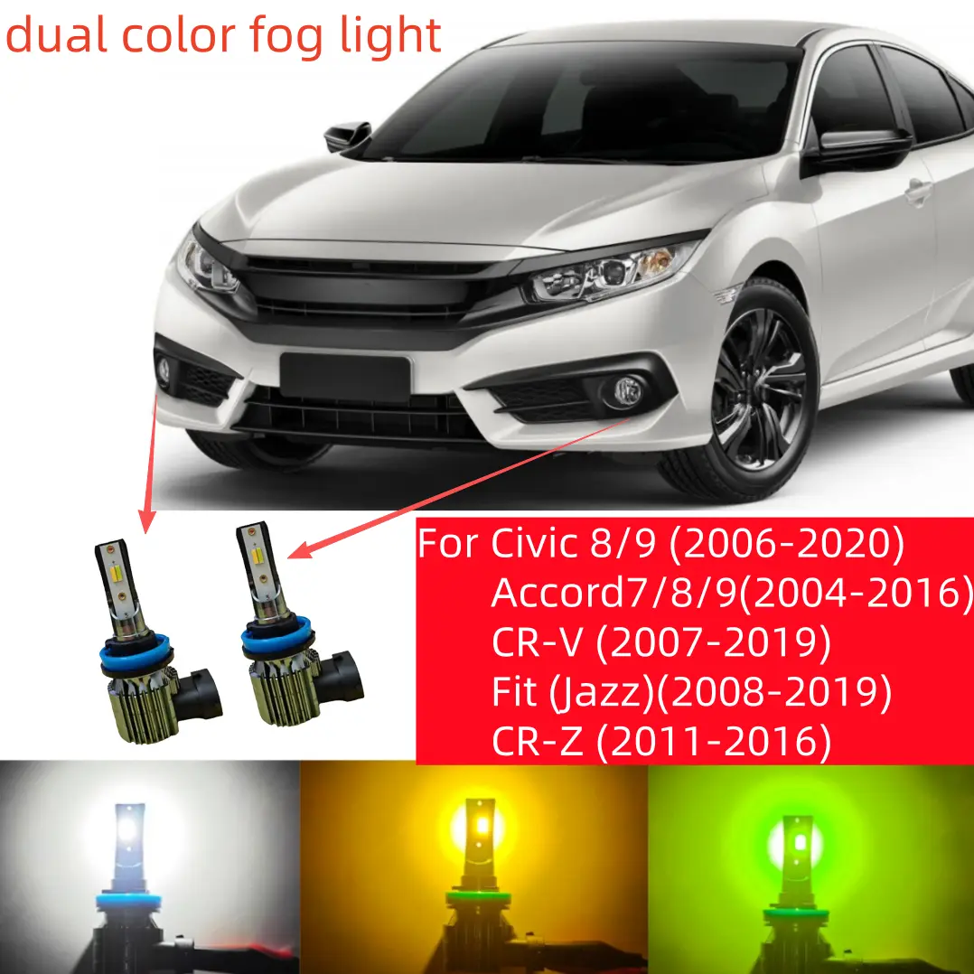 Dual-Color H11 H8 H16JP LED Fog Lights Bulbs, Aftermarket Headlights Fog Lights, Car Lighting Upgrade for Honda Civic CR-V Accord CR-Z Fit Jazz Pilot, Car Accessories