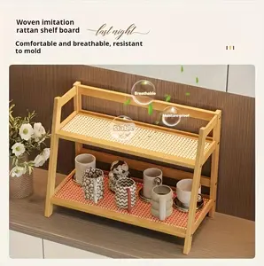 1 piece bamboo double-layer storage rack, sturdy A-frame design, space-saving, easy to assemble with screws, suitable for dorm rooms, bedrooms, offices, and kitchen countertops, modern minimalist style